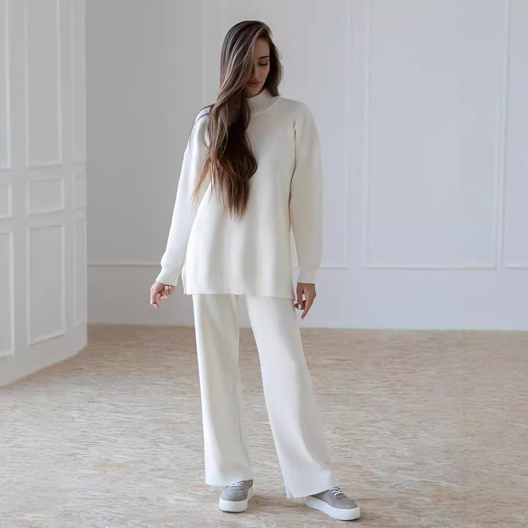 Women's Turtleneck Soft Fashion Casual Slit Sweater Suit
