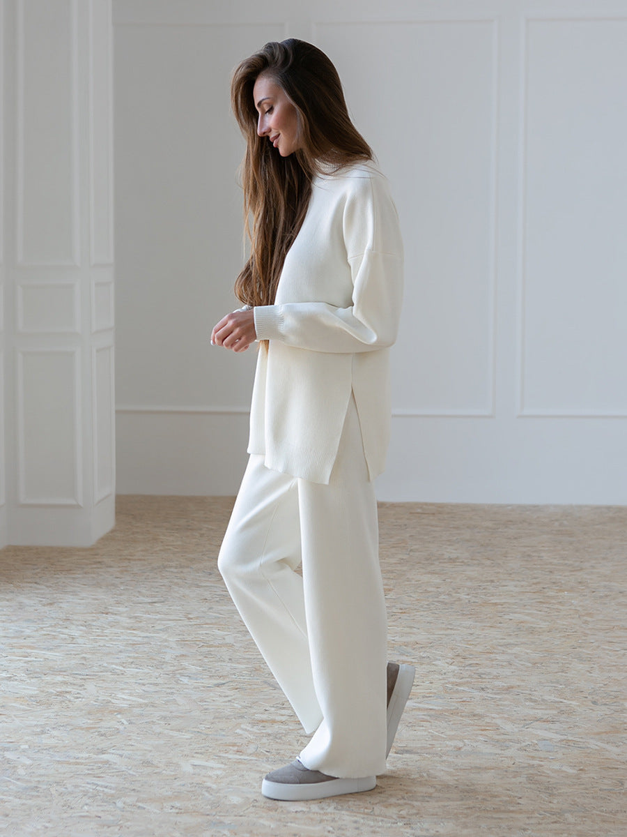 Women's Turtleneck Soft Fashion Casual Slit Sweater Suit