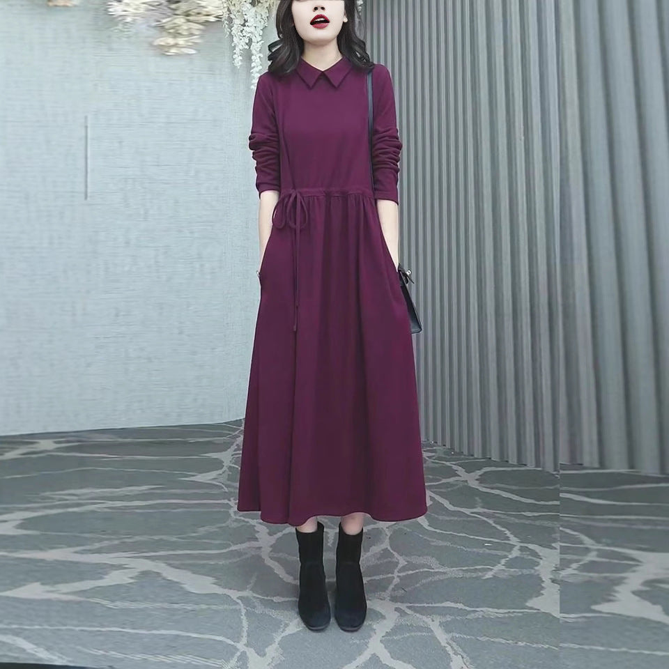 Fashionable High-end Solid Color Autumn And Winter New Plus Size Dress