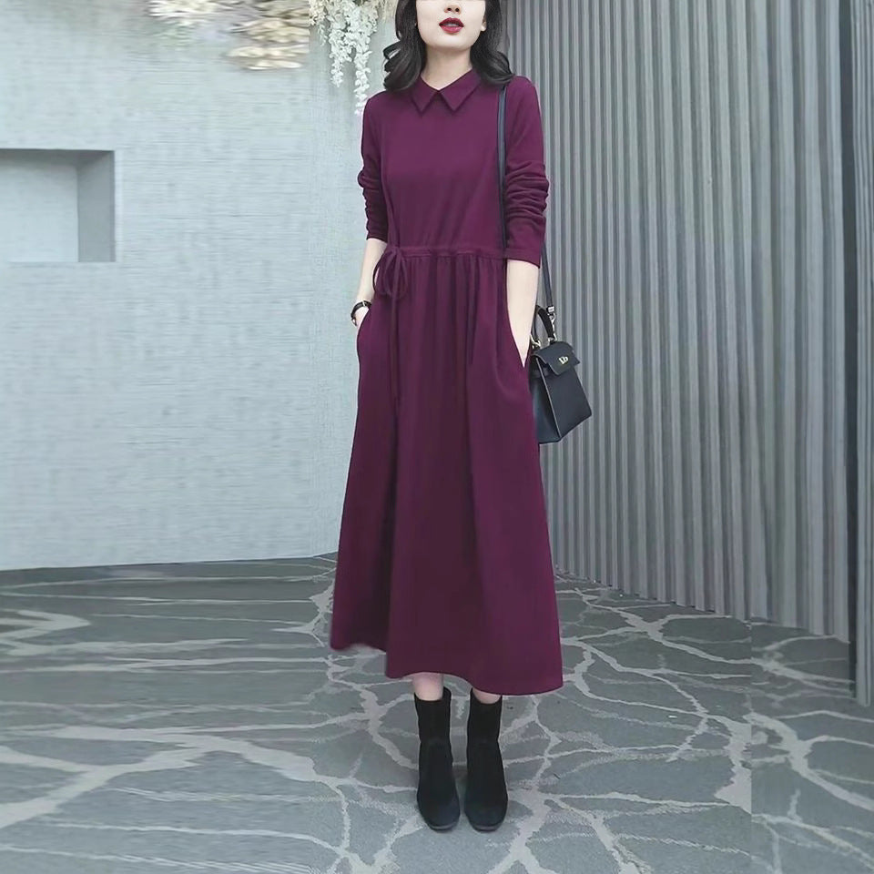 Fashionable High-end Solid Color Autumn And Winter New Plus Size Dress