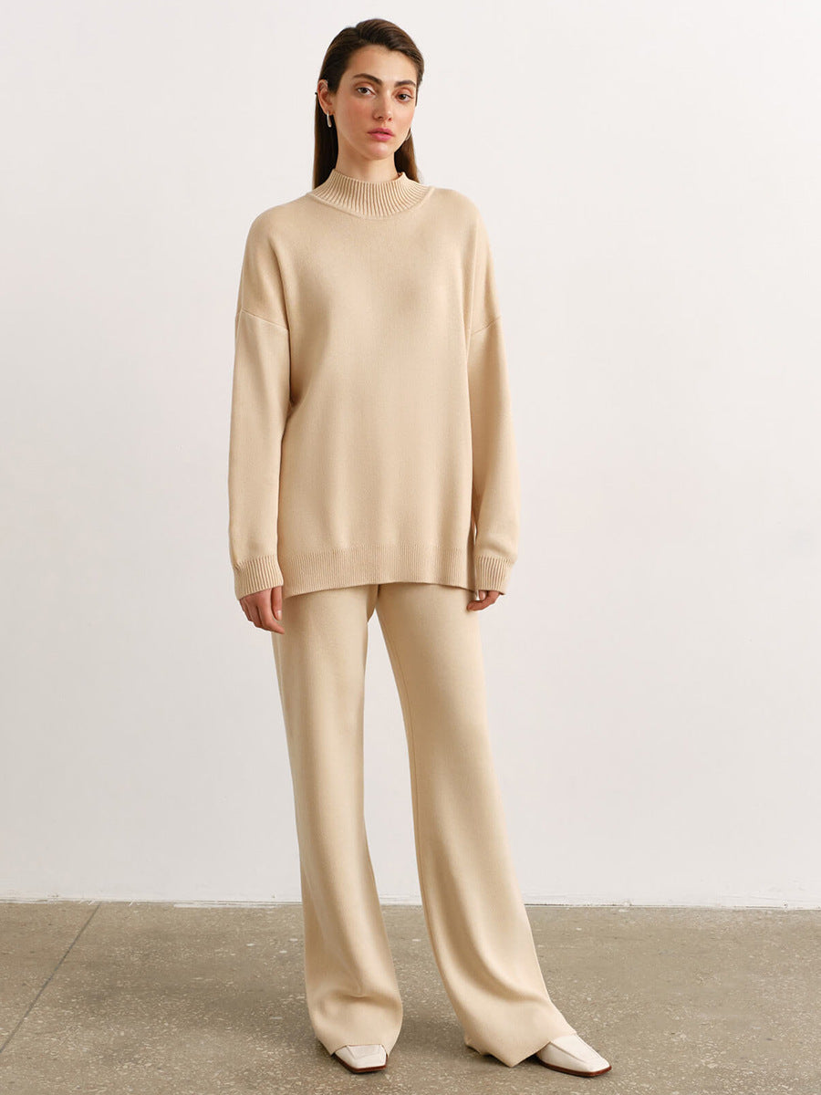 Women's Turtleneck Soft Fashion Casual Slit Sweater Suit